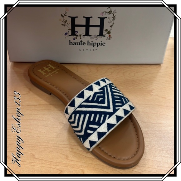 haute hippie Blue Aztec Embro Slide Sandals - Picture 10 of 10